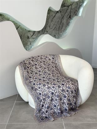 Çini Desenli Soft  Şal Vizon-Mavi