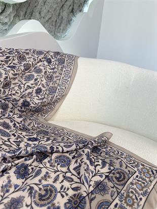 Çini Desenli Soft  Şal Vizon-Mavi