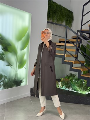 Duman Renk Kadife Yakalı Ekose Detaylı Giyçık 26KT511