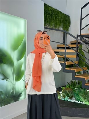 Ekru Renk Asimetrik Kesimli Bluz