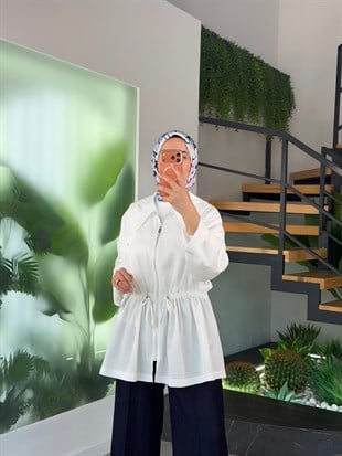 Ekru Renk Beli Tünelli Oversize Ceket