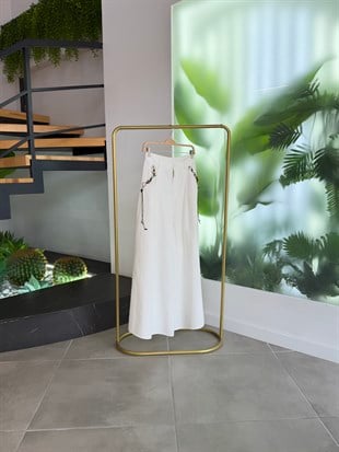 Ekru Renk Bol Paça Cotton Pantolon