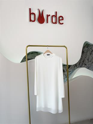 Ekru Renk Şifon Kumaş Garnili İçlik