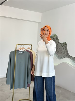 Ekru Renk Tonaton Baskılı Basic S-Shirt