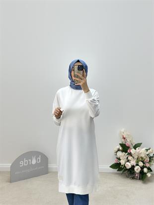 Etiket Baskılı Ekru Renk Uzun Basic Sweatshirt