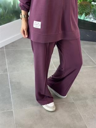 Etiket Ve Dikiş Detaylı Bordo Renk Kadın Takım