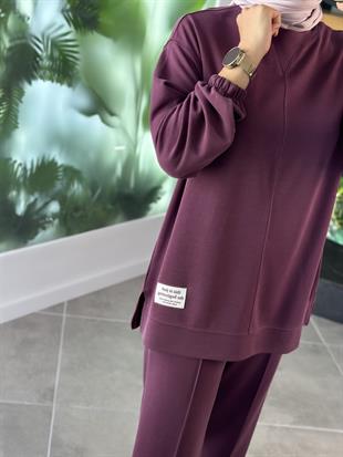Etiket Ve Dikiş Detaylı Bordo Renk Kadın Takım