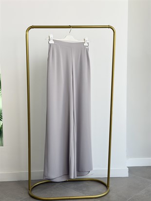 Gri Renk Beli Lastikli  Bol Paça Krep Pantolon