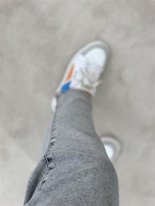 Gri Renk Beli Lastikli Ve Likralı Kadın Denim Pantolon