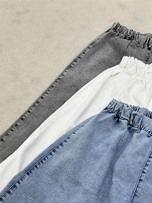 Gri Renk Beli Lastikli Ve Likralı Kadın Denim Pantolon