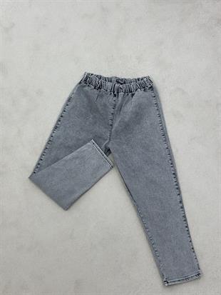 Gri Renk Beli Lastikli Ve Likralı Kadın Denim Pantolon