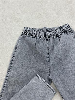 Gri Renk Beli Lastikli Ve Likralı Kadın Denim Pantolon