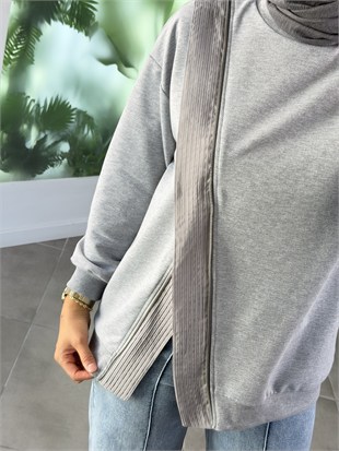 Gri Renk Fermuar Detaylı Sweatshırt