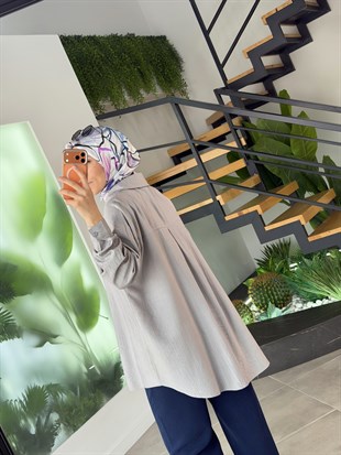 Gri Renk Gofre Kumaş Gömlek