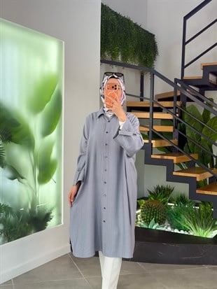 Gri Renk Yarasa Kollu Uzun Gömlek