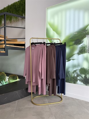 Gül Renk Çıtçıt Detaylı Pantolonlu Takım