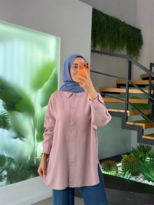 Gül Renk Tensel Kumaş Basic Gömlek