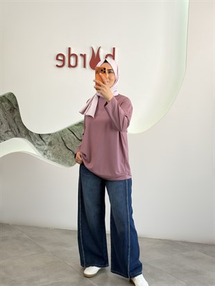 Gül Renk Tonaton Baskılı Basic S-Shirt