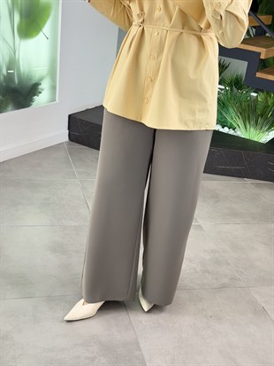 Haki Renk Beli Lastikli Bol Paça Pantolon