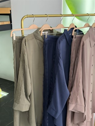 Haki Renk Dantel Detaylı Pantolonlu Takım