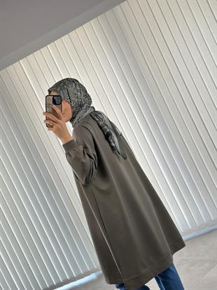 Haki Renk Etiket Ve Nakış Detaylı Oversize Kadın Sweatshırt