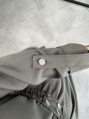 Haki Renk Fermuarlı Kolları Apoletli Elbise