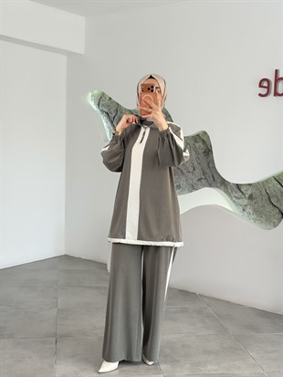 Haki Renk Paraşüt Kumaş Garnili İkili Takım