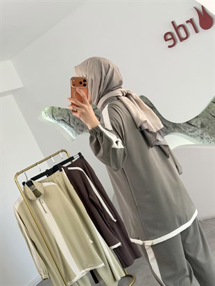 Haki Renk Paraşüt Kumaş Garnili İkili Takım