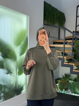 Haki Renk Parlak Tonaton Baskılı S-Shırt