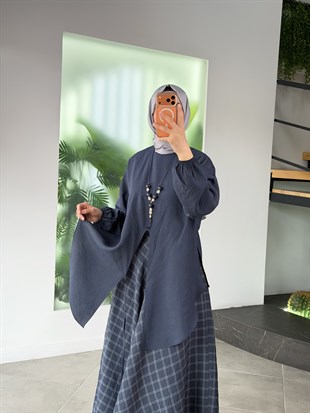 İndigo Renk Eteği Ekose Desenli Takım