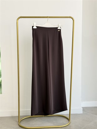 Kahve Renk Beli Lastikli Bol Paça Krep Pantolon