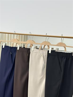 Beli Lastikli Kahve Renk Dar Paça Pantolon