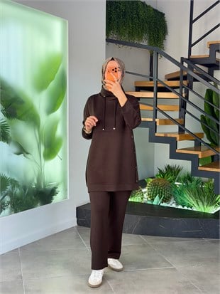 Kahve Renk Çıtçıt Detaylı Oysho Takım