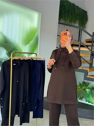 Kahve Renk Çıtçıt Detaylı Oysho Takım