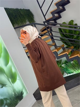 Kahve Renk Dama Desenli Merserize Tunik