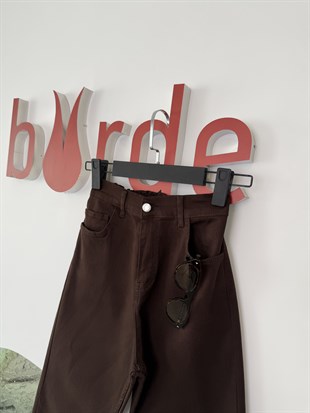 Kahve Renk Dar Paça Beli Lastikli Denim Pantolon