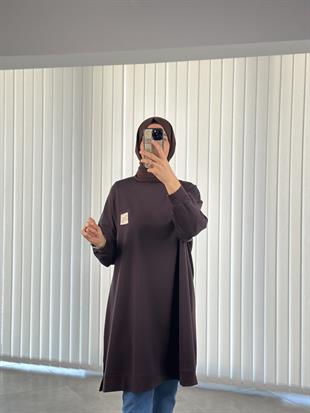 Kahve Renk Etiket Ve Nakış Detaylı Oversize Kadın Sweatshırt