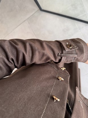 Kahve Renk Mini Ceketli Kemer Detaylı  Elbise