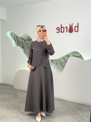 Kahve Renk Modal Kumaş Etekli Takım