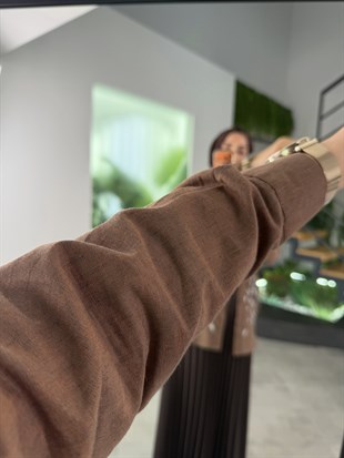 Kahve Renk Nakış Ve Boncuk İşlemeli Gömlek