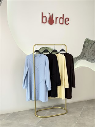 Kahve Renk Nervürlü Ve Taşlı Tunik