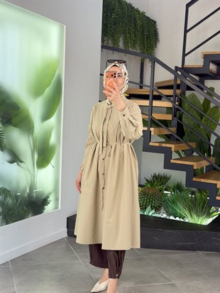 Kahve Renk Paçası Büzgülü Ve Paraşüt Kumaş Garnili Pantolon