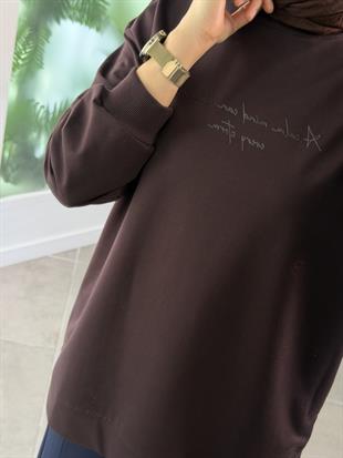 Kahve Renk Parlak Tonaton Baskılı S-Shırt