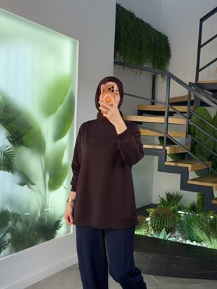 Kahve Renk Parlak Tonaton Baskılı S-Shırt