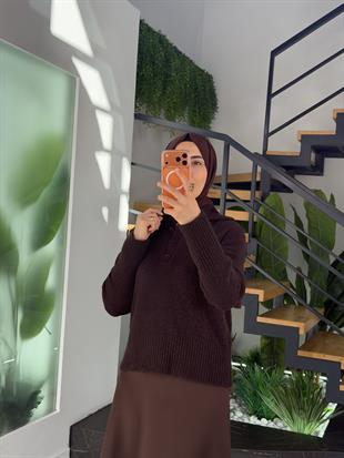 Kahve Renk Polo Yaka Triko Kazak