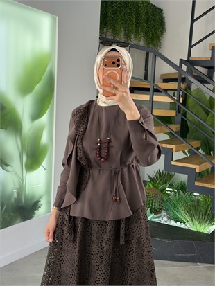 Kahve Renk Premium Güpür İkili Takım