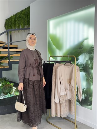 Kahve Renk Premium Güpür İkili Takım