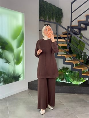 Kahve Renk Reglan Kol Pike Kumaş Basic Takım