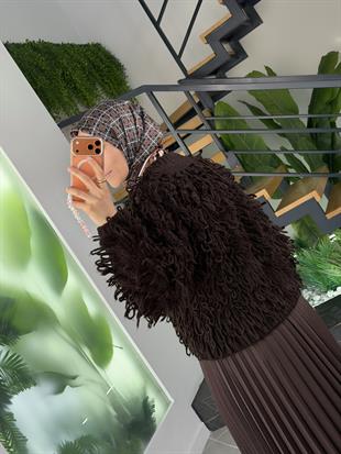 Kahve Renk Saçaklı Triko Hırka