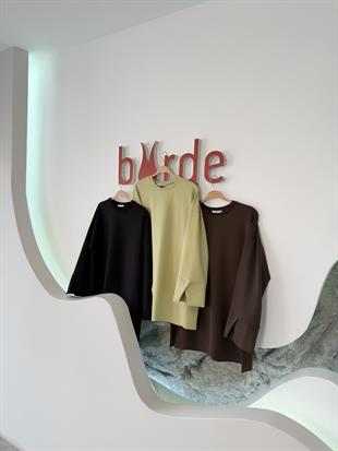 Kahve Renk Yandan Yırtmaçlı Basıc Sweatshirt